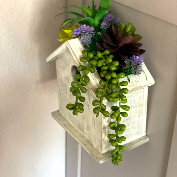 Birdhouse with succulent plant wall decor - Picture 3 of 6